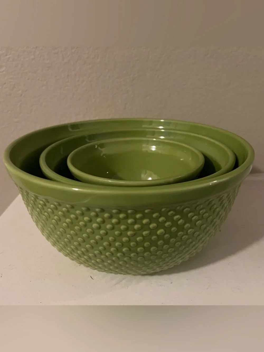 RARE Williams-Sonoma Green Vintage Hobnail Nesting Set - Set of 3